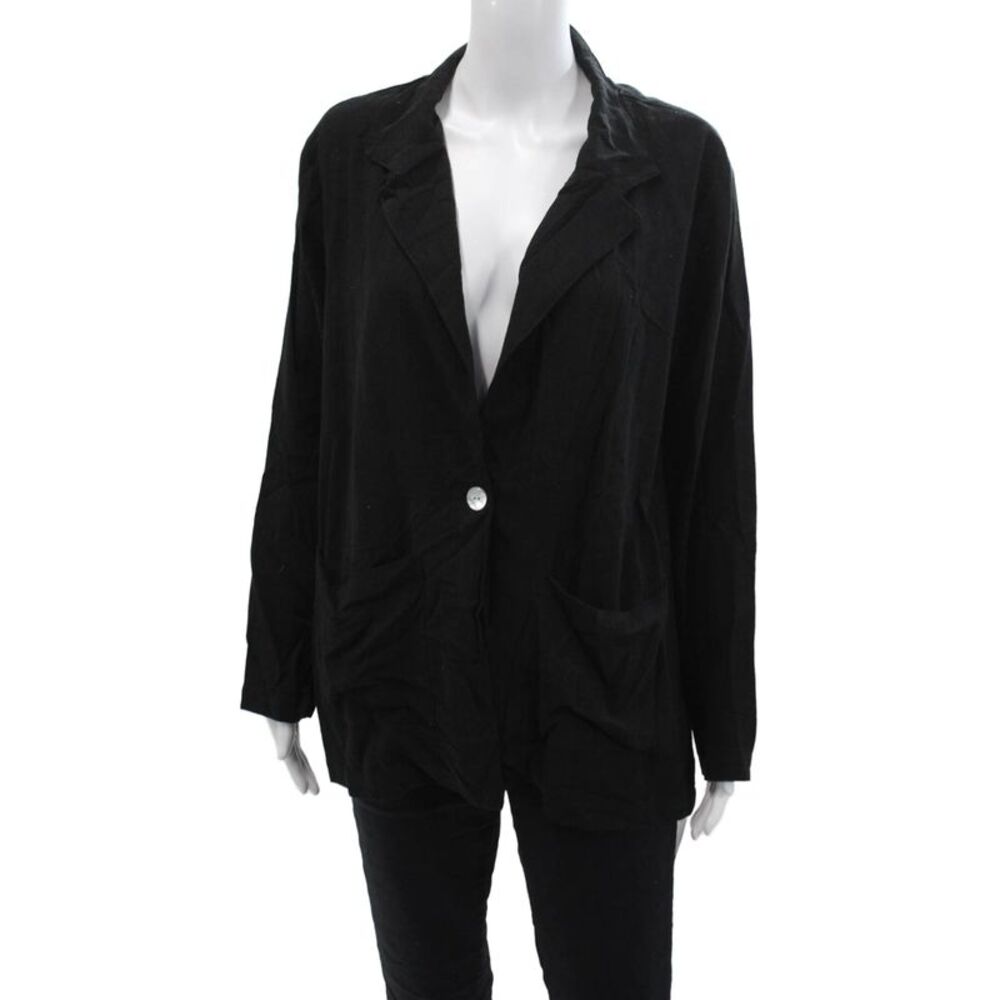 Electric & Rose Women Black Collared Button Blazer Rayon Linen Size S